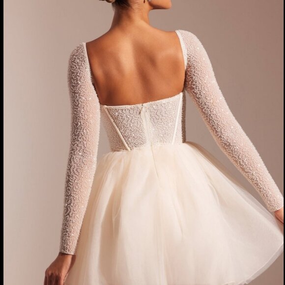 Oh Polly Embellished Long Sleeve Tulle Skirt Mini Dress Size 8 White Regular Cup - Picture 3 of 12